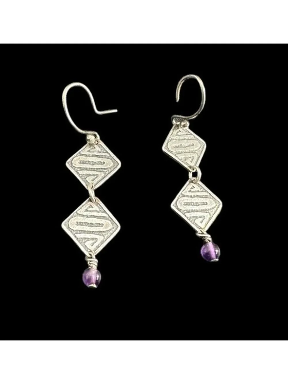 Earrings 925 Modernist Geometric Dangle Hook Pierced Signed Trades